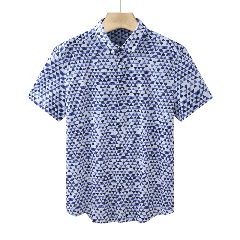 Ca129 Kanudilu Spring and Autumn Men's Short-Sleeved Shirt Cotton Lapel Casual Business Top Blue and White Stretchy Ca129 Kanudilu Spring and Autumn Men's Short-Sleeved Shirt Cotton Lapel Casual Business Top Blue and White Stretchy