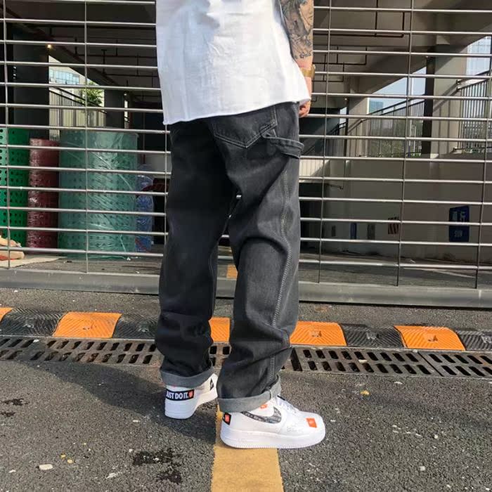 KISSNATE hip hop HIP-HOP đường phố retro phần cũ 爹 mô hình lỏng lẻo giặt quần jean nam và nữ quần tây nam