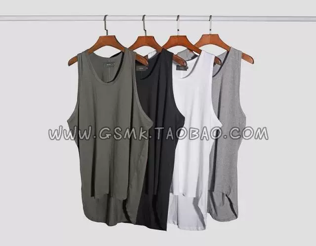 KISSNATE cotton đường phố cao cotton dài trước khi ngắn hem dài uốn cong vest nam KANYE