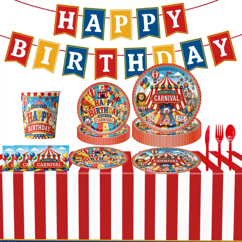 Circus Carnival Themed Tableware Kidsren's Birthday Party Decoration Paper Plates Paper Cups Paper Towels Tablecloth Decoration Supplies Circus Carnival Themed Tableware Kidsren's Birthday Party Decoration Paper Plates Paper Cups Paper Towels Tablecloth Decoration Supplies