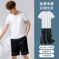 Шелковые белые черные штаны, короткий рукав