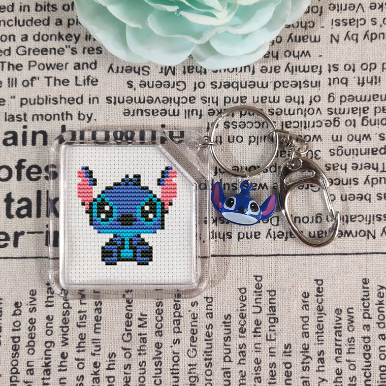 French Dmc Embroidery Thread Cross-Stitch Acrylic Kit Cartoon Animation with Keychain Stitch Bell Pendant