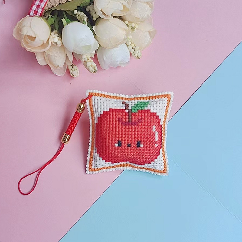 Printed Mumu Home Dmc Cross Stitch Kit Double-Sided Embroidery Pendant Keychain Handmade Student Material Pack Peace Fruit