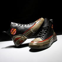 Mens shoes 2021 spring new high-top shoes mens board shoes tide brand leather casual shoes thick-soled daddy shoes epoxy shoes