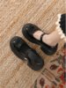 Black Versatile French-Style Thick-Soled High-Heeled Mary Jane Leather Shoes for Women, 2025 New Summer Style, Suitable for Pairing with Skirts, Shallow Single Shoes