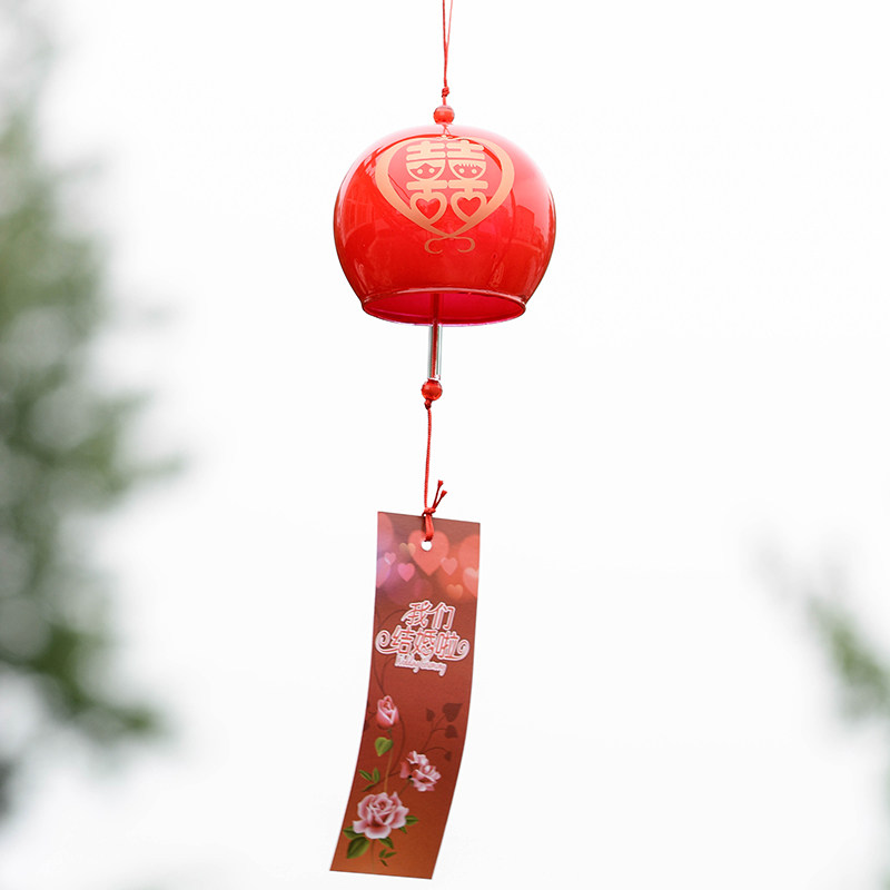 Japanese glass wind chimes Chinese double happiness wedding creative wedding room decoration gift Japanese bell pendant