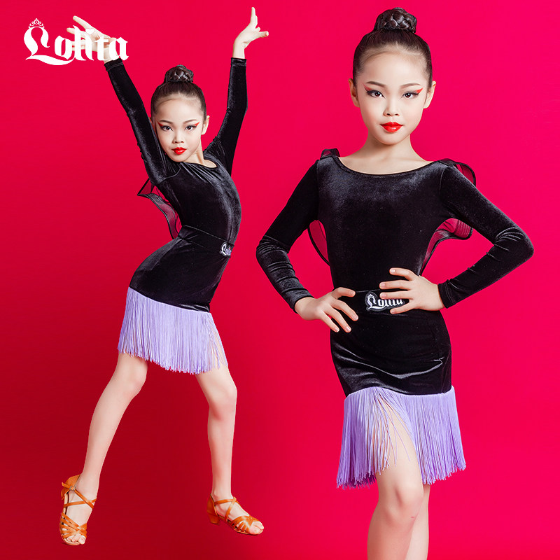Lolita Winter Latin Dance Suit Girl Long Sleeve Flow Suskirt Toddler Practice Practice Costume performance Out of service