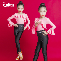 Lolita Winter Latin dance long pants suit suit Pleated sleeves Childrens girls practice practice suit performance performance clothing