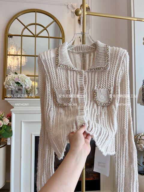 Mohair Diamond Sweater Women's 2026 Spring New Loose Pullover Single-breasted Lazy Knitted Sweater Cardigan