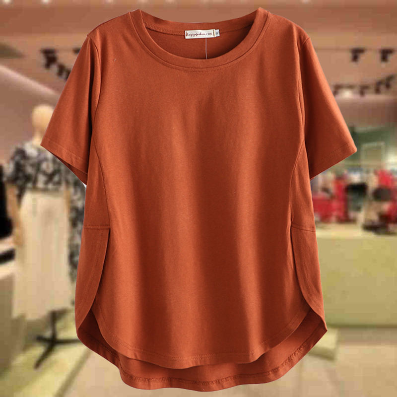 Plus Size Women's Summer Tops, Fashionable and Stylish, Middle-Aged Mothers, Pure Cotton, Loose Casual Short-Sleeved Solid Color T-Shirts