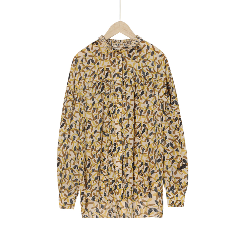 [Bj] Korean Style Spring and Autumn New Women's Floral Print Long-Sleeved Shirt, Loose and Versatile Style Bj3399