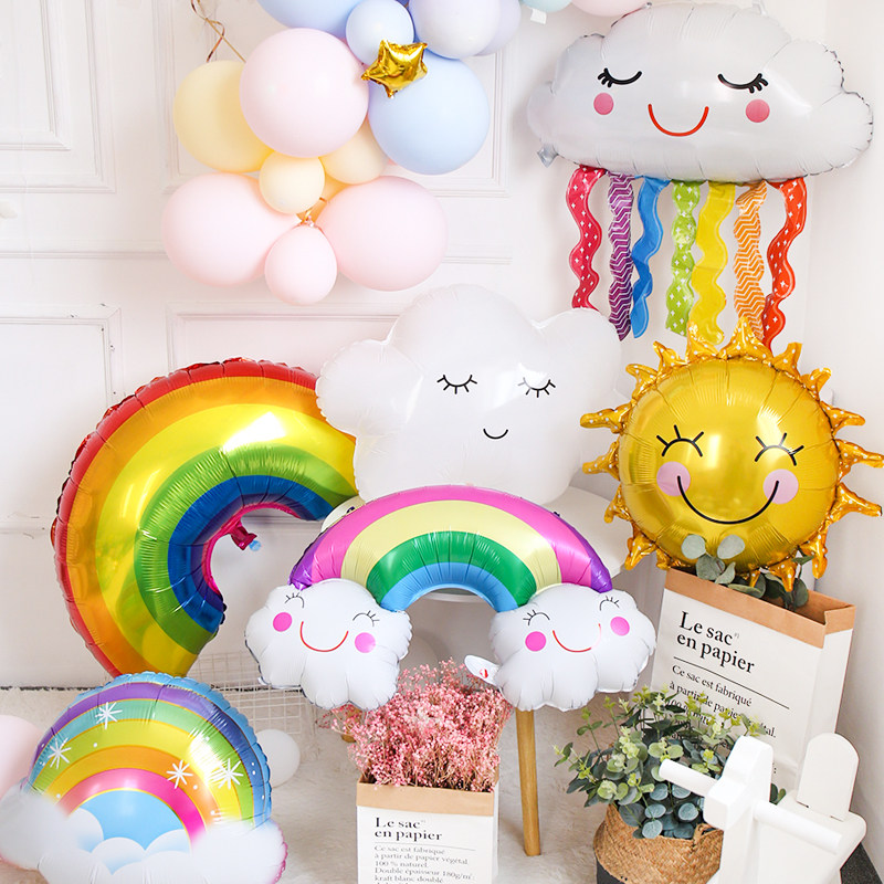 Cute smiley face rainbow clouds aluminum film series Baby birthday scene layout children's party decoration aluminum foil balloon