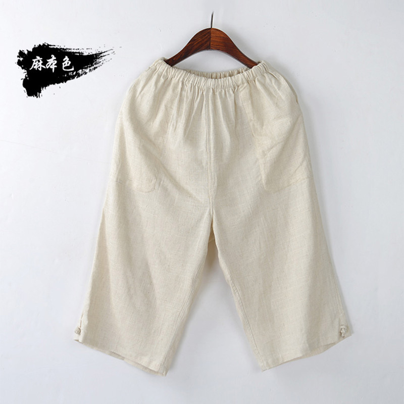 New linen Chinese casual loose shorts 50% beach 50% Pants Summer Men Sports Retro China Wind Cotton Linen