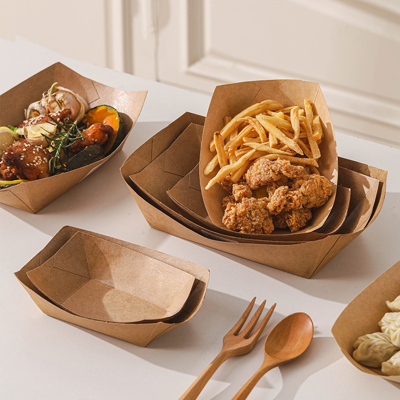Disposable Paper Plates, Chicken Cutlets, Chicken Nuggets, Kraft Paper Trays, Party Snacks, French Fries, Tableware, Dinner Plates, Boat-Shaped Paper Boxes