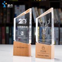 Solid wood crystal trophy custom creative lettering Join agent authorization card Annual meeting excellent staff souvenir production