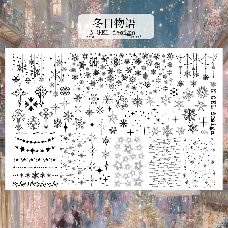 N Gel Nail Art Stamping Plate Snowflake Graffiti Vintage Stamping Plate