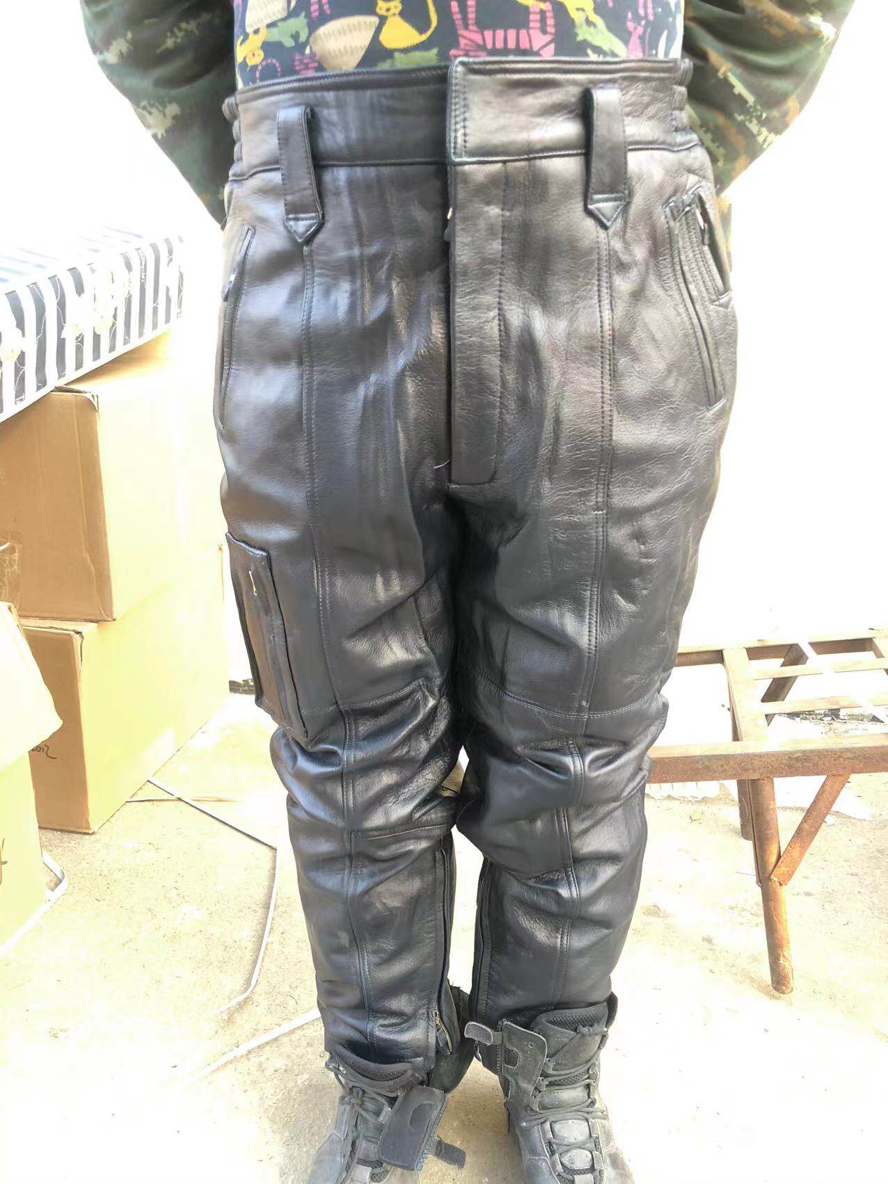 Dismantling and selling 02 winter flying leather pants motorcycle rider winter cold sheepskin pants