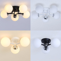 American ceiling lamp Glass ball black and white multi-head bedroom dining living room head lamp E27 bulb three-color LED