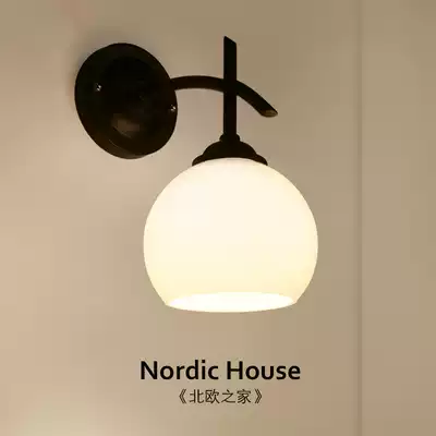Glass small wall lamp Stair background wall lamp Bedroom bed reading lamp E27 warm white three-color LED can be 110V