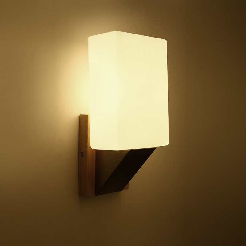 Japanese-style log wall lamp living room background wall lamp bedroom bedside lamp E14 replaceable bulb three-color light can be 110V