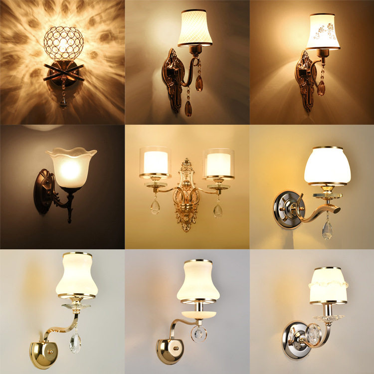 European wall lamp gold - plated living room background wall bedroom headlamp replaceable light bulb three color LED can be 110V