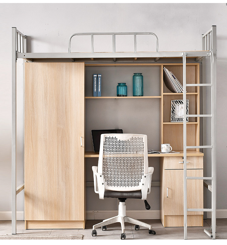 School student dormitories to bed lower table minimalist staff iron art bed linen apartment bed head cabinet integrated high and low steel frame bed