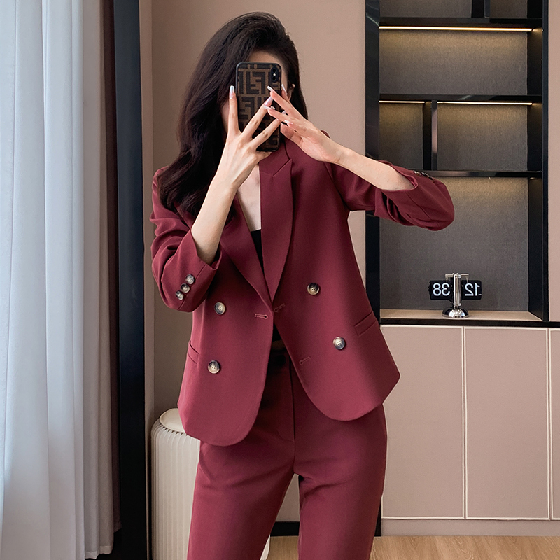 Burgundy Blazer for Petite Women, Short Style, 2026 Spring and Autumn New Style, Elegant Casual Suit Set for Autumn