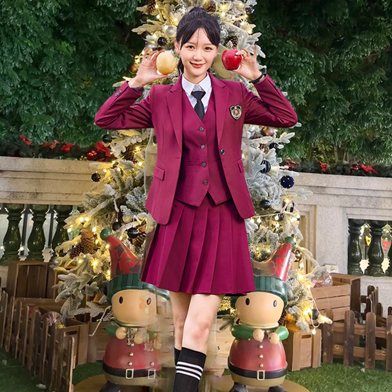 Retro Red Blazer for Women 2026 Spring & Fall Sweet and Spicy New Year Outfit Atmospheric Photo Shoot Preppy Jk Skirt Suit