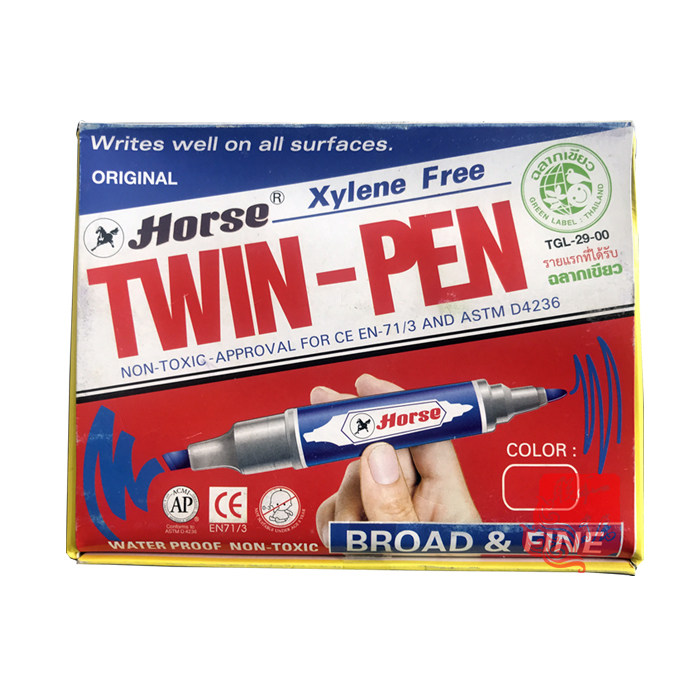 Thai Horse Mark PEN TWIN-PEN double-head oil PEN Waterproof erase wipe not fade 12 sets
