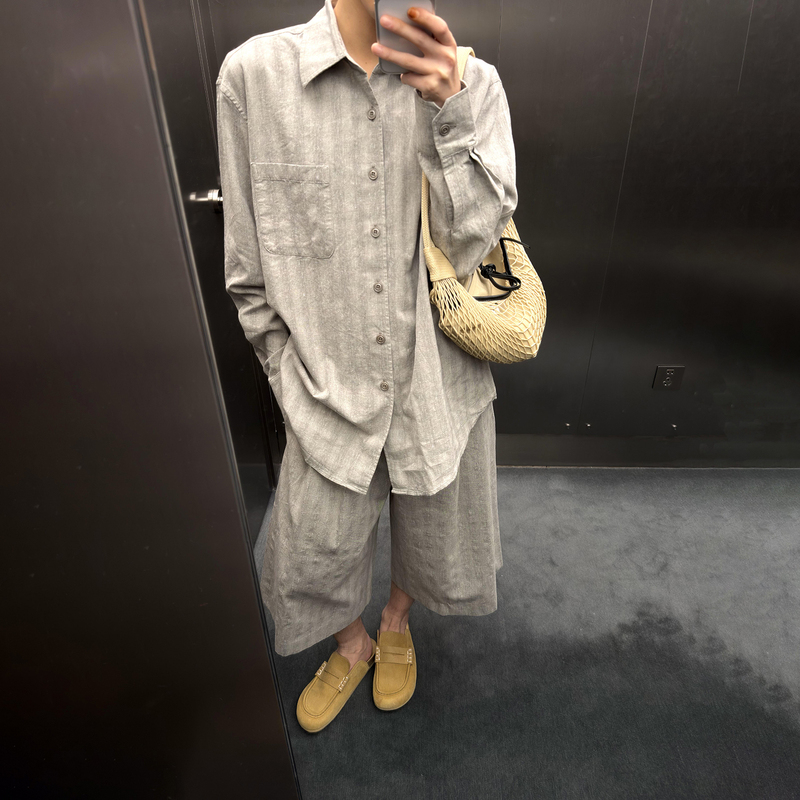 Our Legac Style 26Ss Light Gray Textured Gradient Plaid Shirt Linen Loose Casual Long-Sleeved Shirt