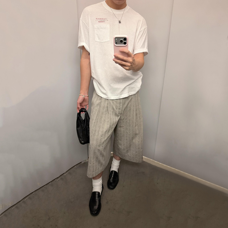 Our Legac Style 26Ss Light Gray Textured Gradient Plaid Cropped Pants Loose Casual Trousers Unisex