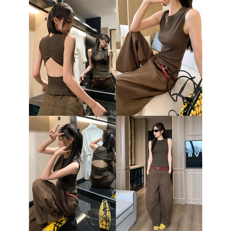 Nuomici Women's Top for Layering or Wearing Alone, Solid Color, Sleeveless, Backless, Versatile Design, Base T-Shirt Vest