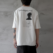 UNNAMING XIA summer new original Japanese pure cotton letter printing T-shirt MENs white short-sleeved loose