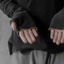 UNNAMING XIA ORIGINAL designer raw edge round neck cotton finger SLEEVE T-shirt solid color youth knitted long sleeve T-SHIRT