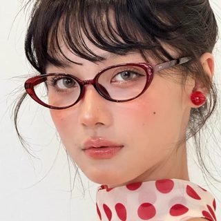 404的店板材眼镜框韩系猫眼车厘子红色显白素颜镜框女可配镜近视