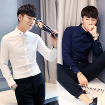 Mens clothing light cooked wind autumn manmade in Korean version Long sleeves shirt free of scalding suits white undershirt Business inch tide