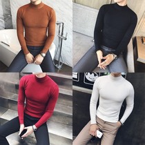 Autumn and winter semi-high collar knitwear mens hooded sweater in Korean version trendy casual long sleeves bottom line shirt tide