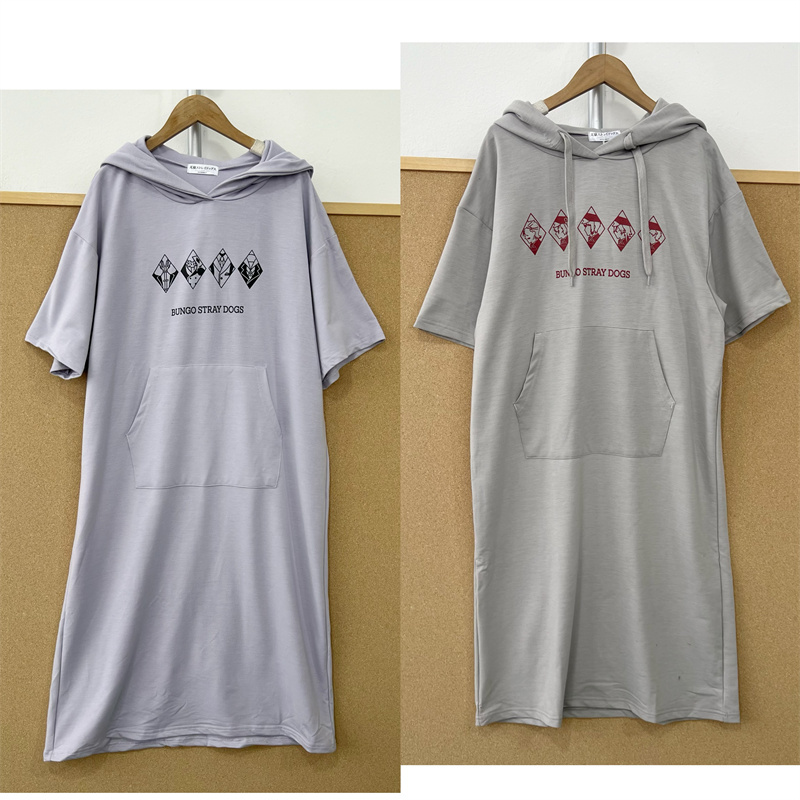 3F-28 Japanese Anime Style Hooded Dress for Women, Lazy Style, Casual Rayon, Cool and Comfortable, Skin-Friendly T26-3