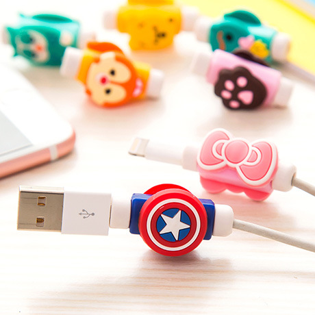 Mobile phone data cable protective cover earphone charging cable anti-break protector wire winder cartoon silicone protective line cover