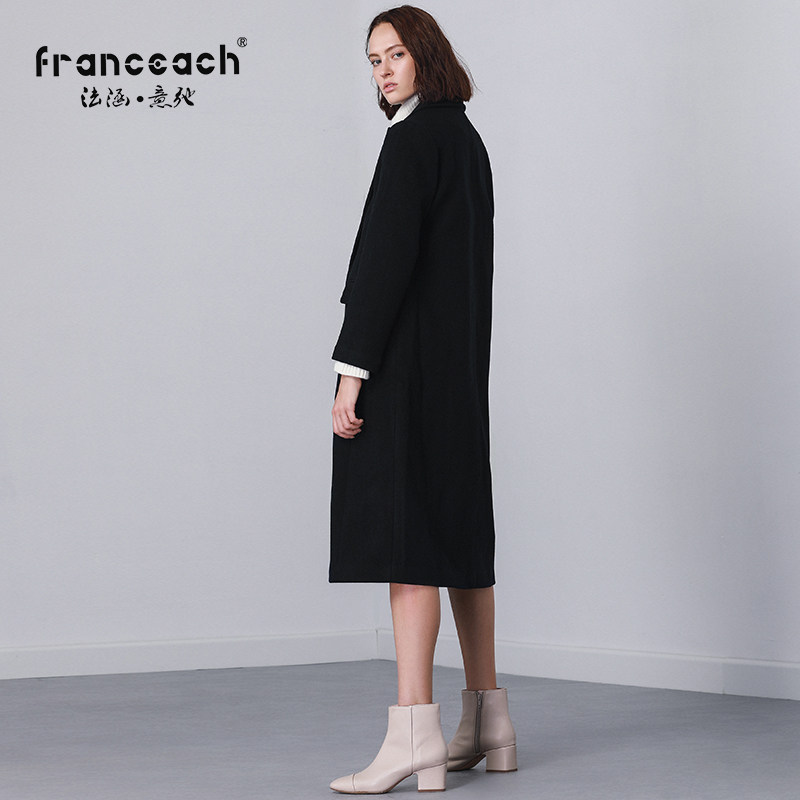 Franceach 法涵意弛 英伦风双排扣中长款羊毛呢 女式大衣 双重优惠折后￥398.2包邮