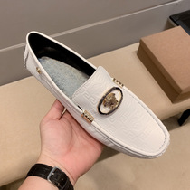 New Inron bean Bean Shoes Embossing Soft Face Leather Shoes Trend Line Casual Driving Sloppy Shoes Driving Shoes Lefoe Shoes Male