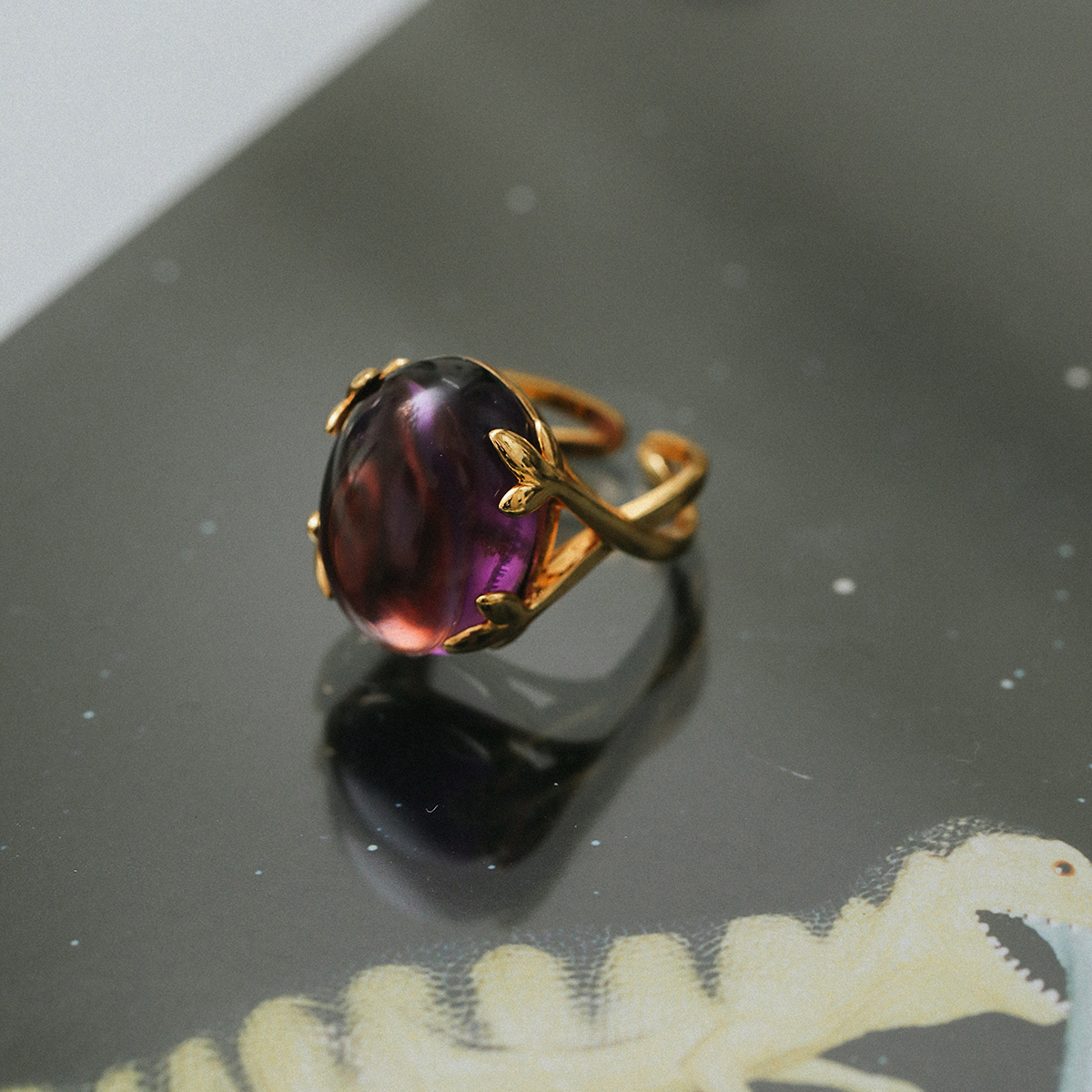 HeyJewel SWEET POINT KITE TAIL FLOWER SERIES Iris Flowers Inlaid Purple Crystal Opening Ring