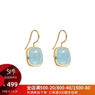 British Lucas Jack gold-plated elegant aquamarine color square ear hook earrings earrings drop earrings spot