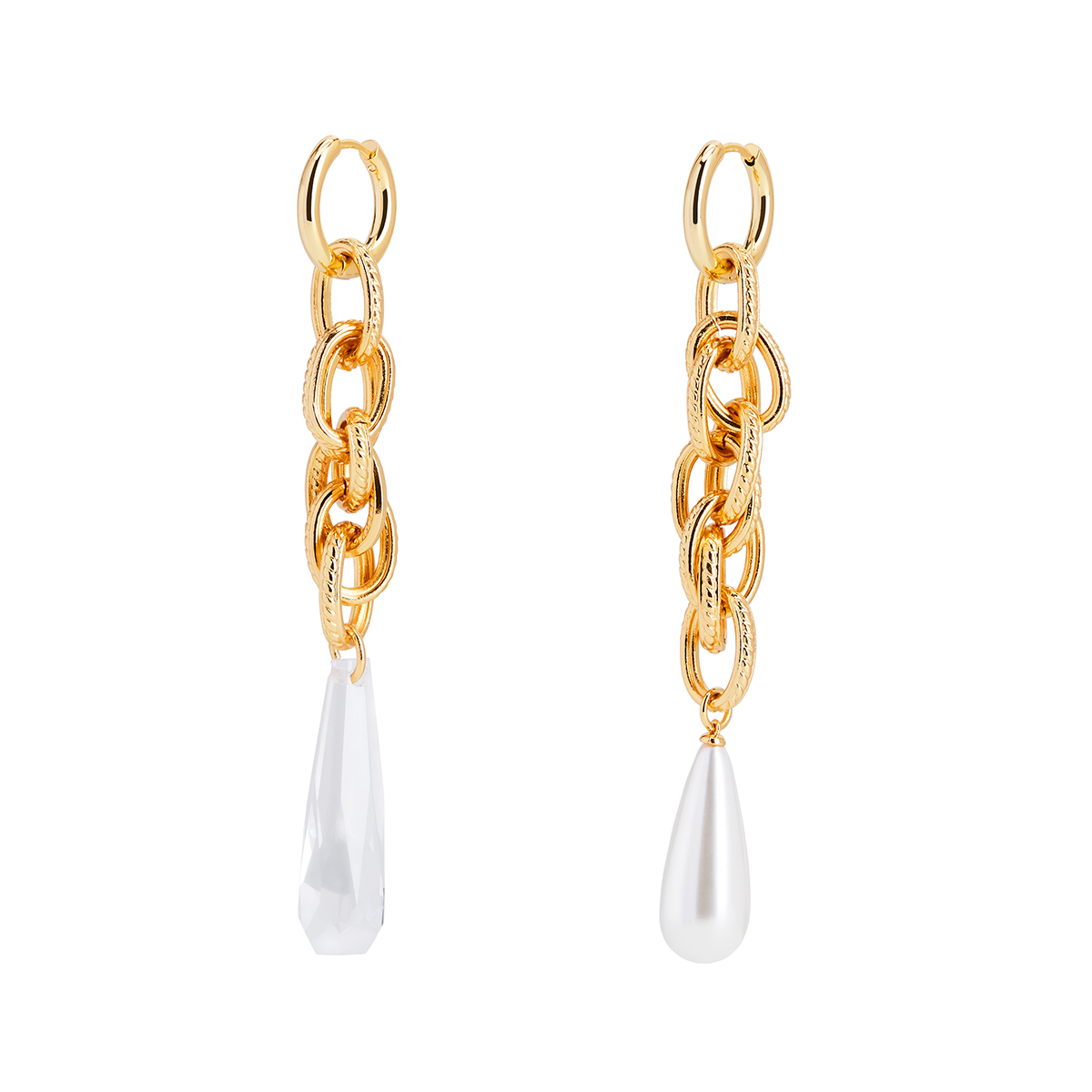 HeyJewel Superior Sensation Retro Pearl Crystal Chain Asymmetrical Earrings Woman Elegant Temperament 100 Hitch