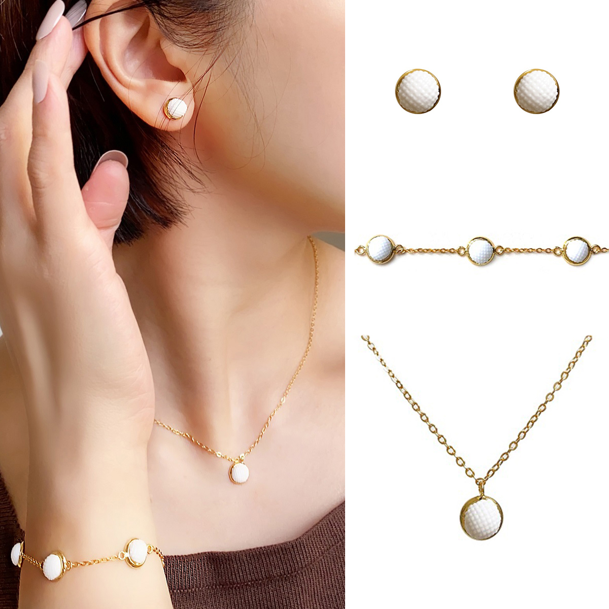 HeyJewel Caicai Li Daisy Series Small Daisy 925 Silver Stud Earrings Hand Necklace Bone China Original Spot