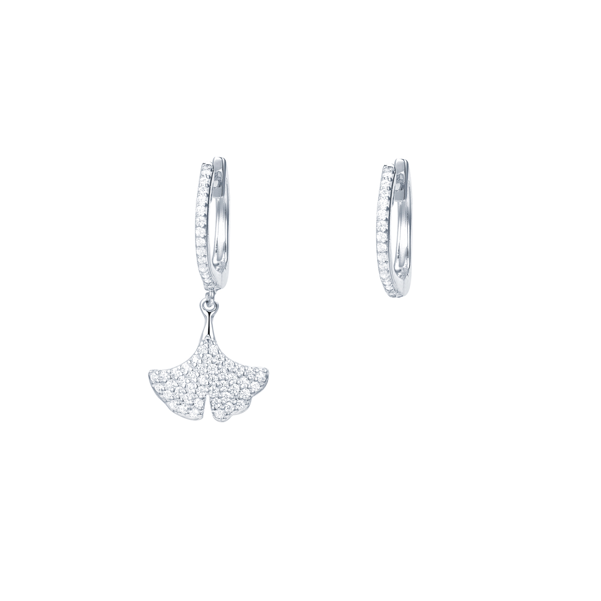 HeyJewel Le Loup Leaf Series Crystal Diamond Ginkgo Biloba Asymmetric Commuter Earrings Spot