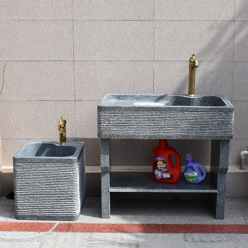 Stone washing pool with washboard table courtyard vegetable washing pool whole stone pool balcony marble washing tank washing machine position