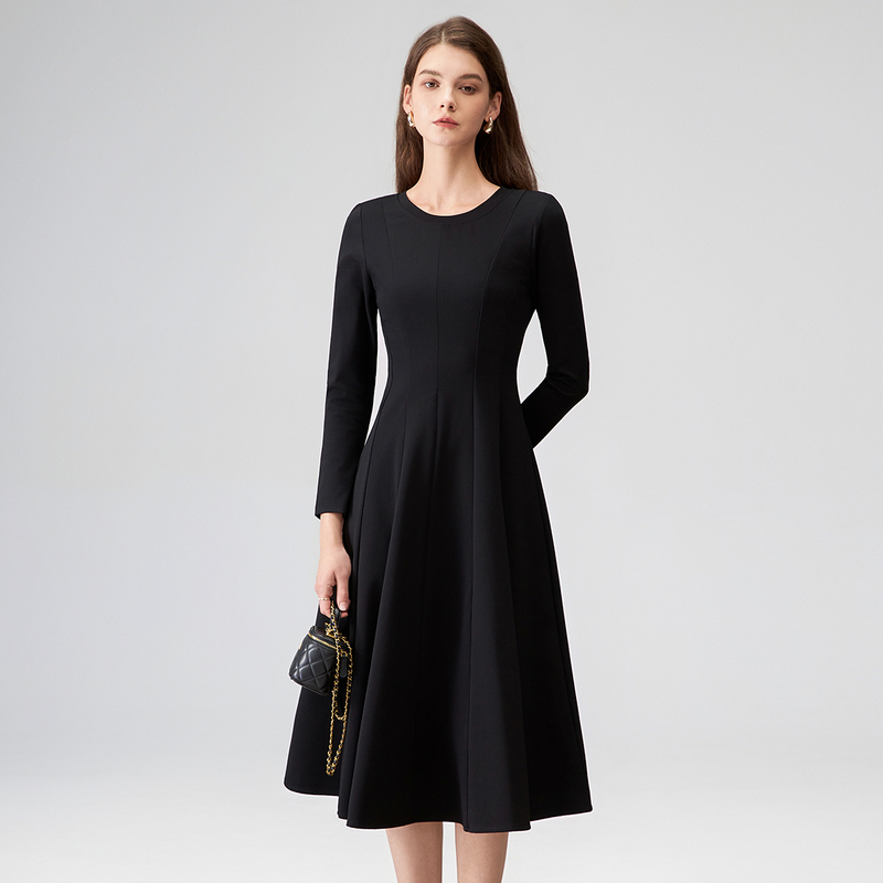 Hepburn-Style Tailored Patchwork Round-Neck Slimming Dress for Women, 2026 Autumn Professional Ol Commuting Little Black Dress A-Line Skirt Hepburn-Style Tailored Patchwork Round-Neck Slimming Dress for Women, 2026 Autumn Professional Ol Commuting Little Black Dress A-Line Skirt