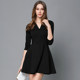 2024 spring and summer new female Hepburn little black dress three-quarter sleeves V-neck slim dress annual party dress A-line skirt