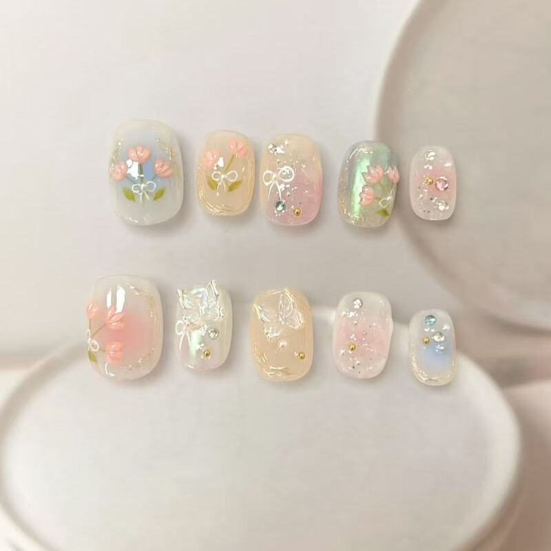 New Wearable ins Monet Garden Short Cherry Cute High-End Nail Art Whitening Stickers